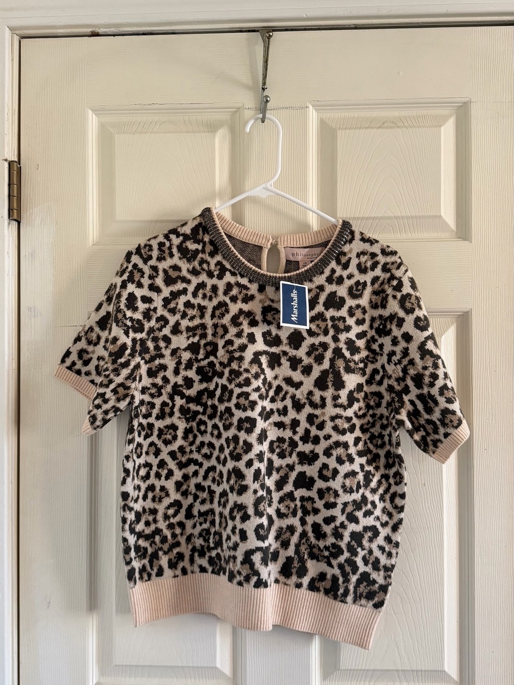 Marshalls Leopard Print Short Sleeve Knit Top - Beige & Black